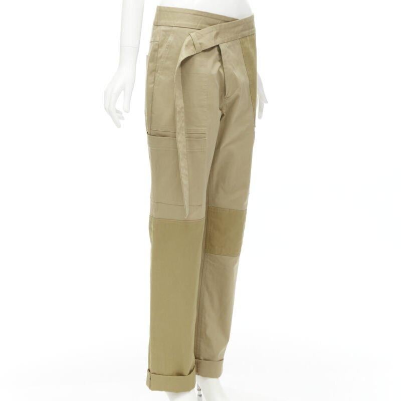 Marron MONSE laine mélangée déconstruit bande de taille patchwork charpentier cargo jeans US6 M en vente