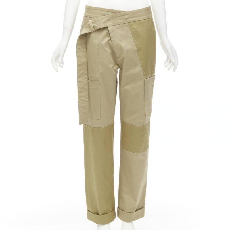 MONSE laine mélangée déconstruit bande de taille patchwork charpentier cargo jeans US6 M en vente