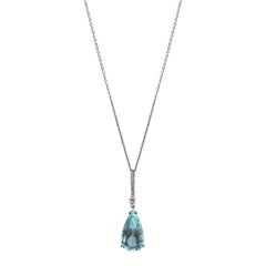 Monseo 11.04 carat Pear Shape Aquamarine Diamond Gold Pendant Necklace