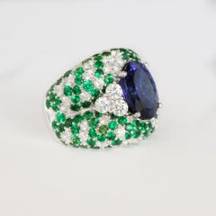 Monseo 6.07 Carat Tanzanite Tsavorites and Diamond Cocktail Ring