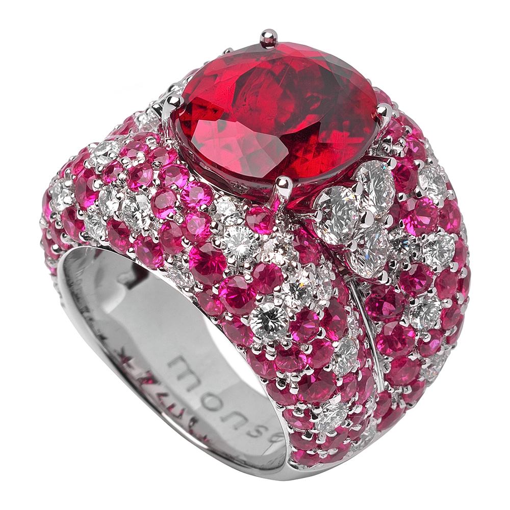 Monseo 9.97 Carat Rubellite, Pink Sapphire and Diamond Cocktail Ring For Sale