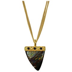Monseo Australian Opal Yellow Diamond and Onyx Tooth Yellow Gold Necklace