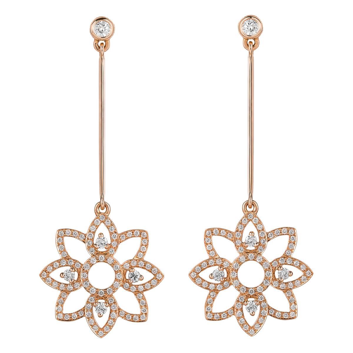Monseo Diamond Rose Gold Long Earrings For Sale