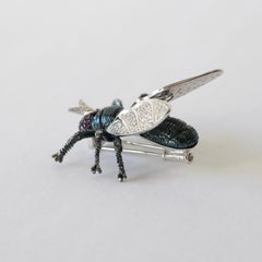 Monseo Diamonds and Rubies Fly Gold Brooch