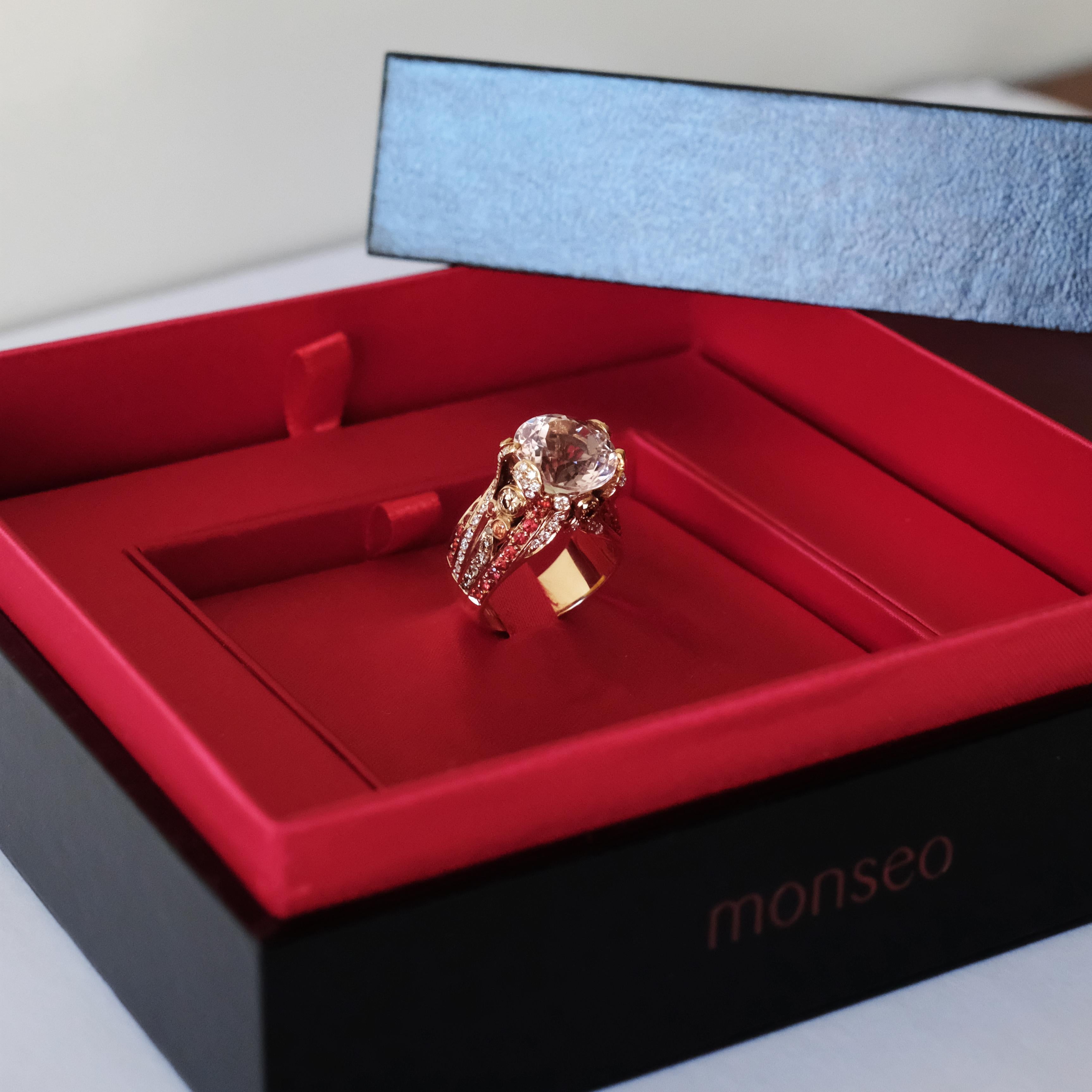 Monseo Kunzite, Orange Sapphires and Diamond Ring For Sale 1
