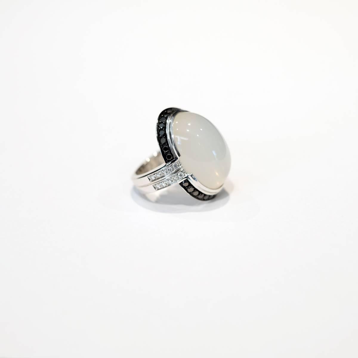 Art Deco Monseo Moonstone Cabochon White Gold Large Cocktail Ring For Sale