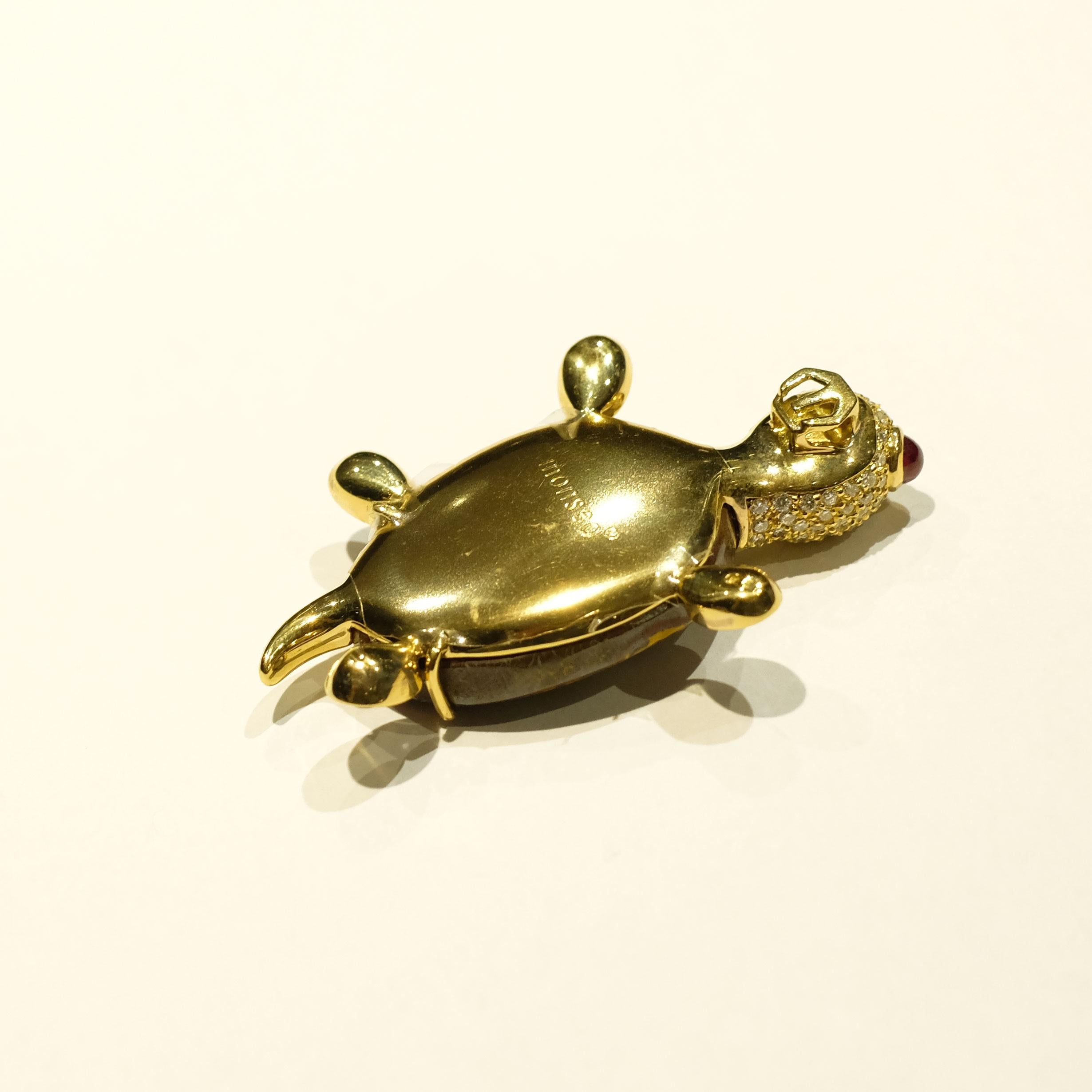 Monseo Opal, Amethyst and Ruby Yellow Turtle Yellow Gold Brooch In New Condition For Sale In Porto, PT