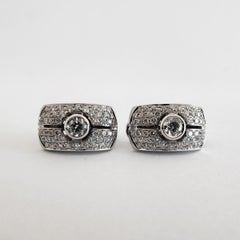 Monseo Pave Diamond White Gold Omega Clip Earrings