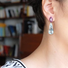 Monseo Pear Shape Aquamarine Rubies and Marquise Diamond Drop Earrings