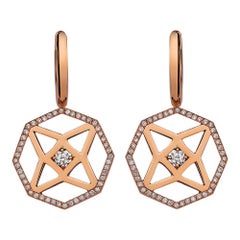 Monseo Rose Gold Diamond Octagon Shape Earrings