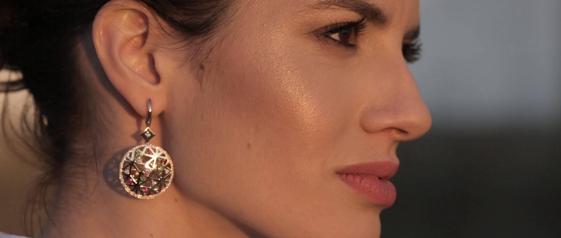 Monseo Rose Gold Diamond Peridot Tsavorite Quartz Ruby Drop Earrings In New Condition For Sale In Porto, PT