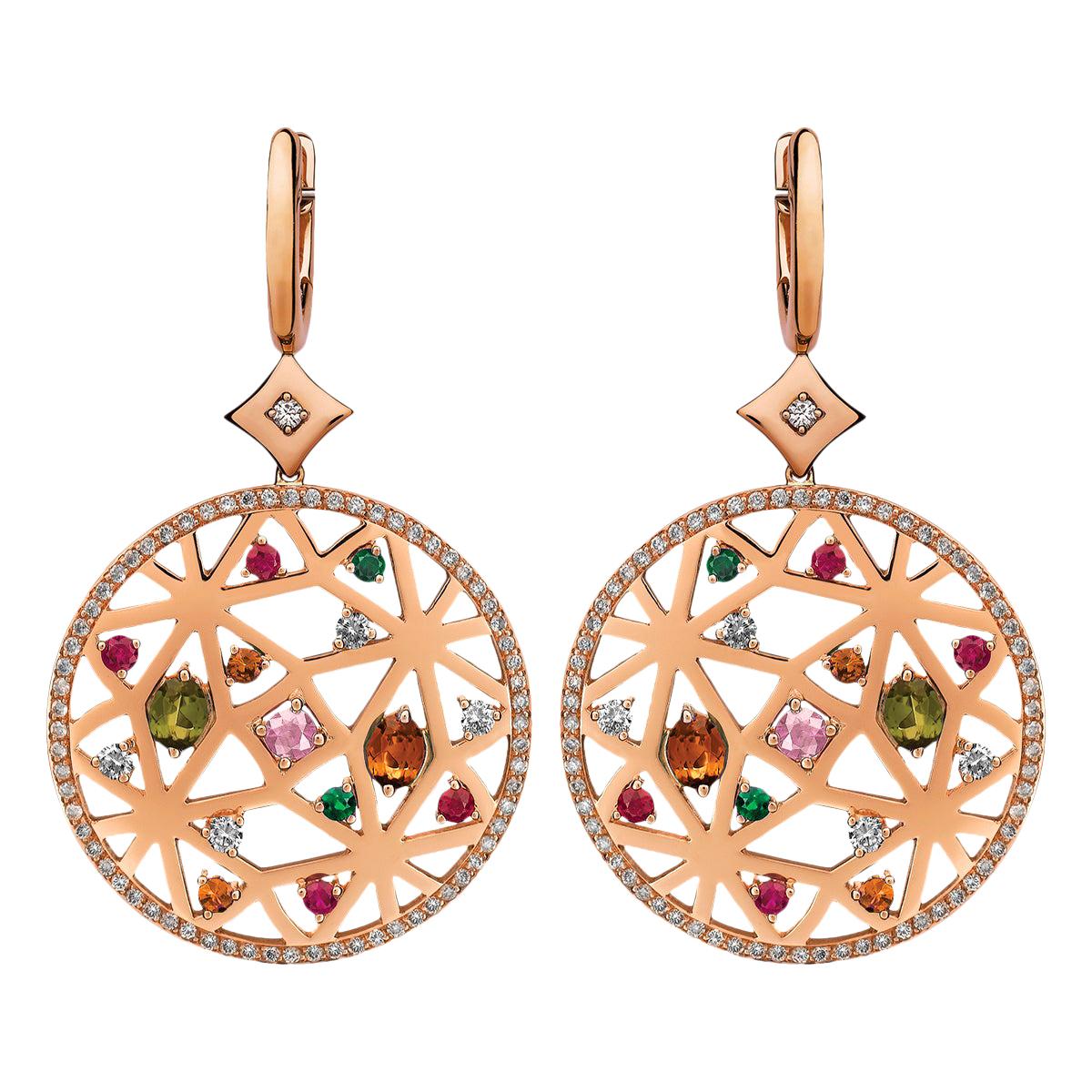 Monseo Rose Gold Diamond Peridot Tsavorite Quartz Ruby Drop Earrings For Sale