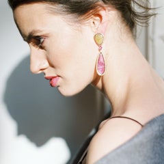 Monseo Rose Gold Diamonds Yellow and Pink Sapphires Drop Earrings