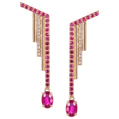 Monseo Rose Gold Rubies and Diamonds Art Deco Earrings