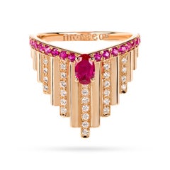 Monseo Rose Gold Ruby and Diamonds Art Deco Cocktail Ring