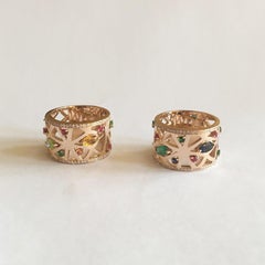 Monseo Rose Gold Sapphire, Ruby, Emerald and Diamonds Band