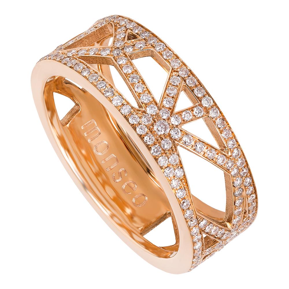 Monseo Rose Gold White Diamonds Engagement Band Ring For Sale