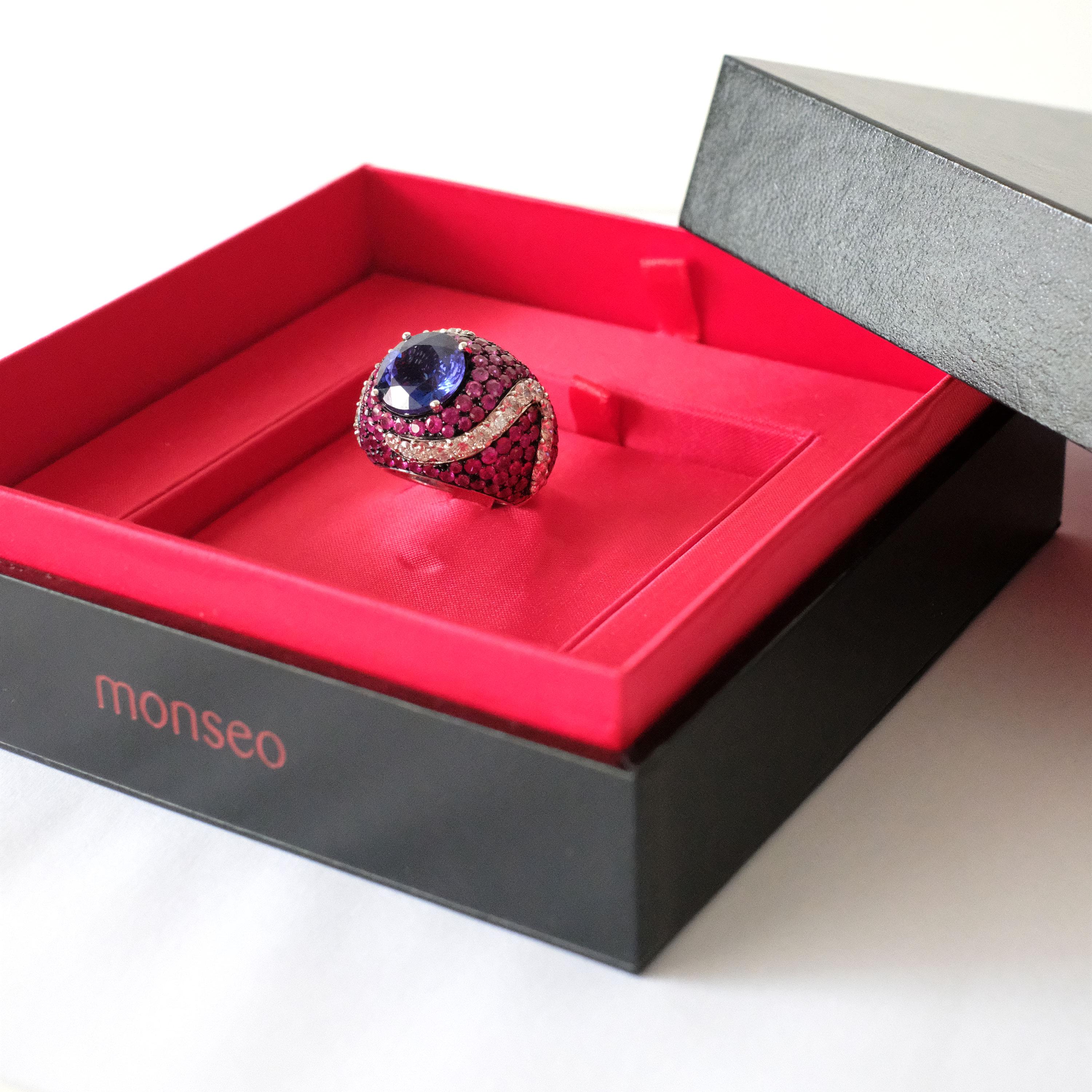 Monseo Round Tanzanite Pink Sapphire and Diamond Cocktail Ring For Sale 5