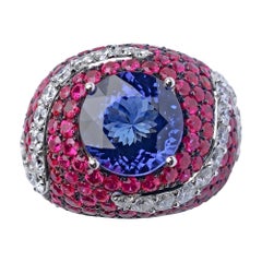 Monseo Round Tanzanite Pink Sapphire and Diamond Cocktail Ring