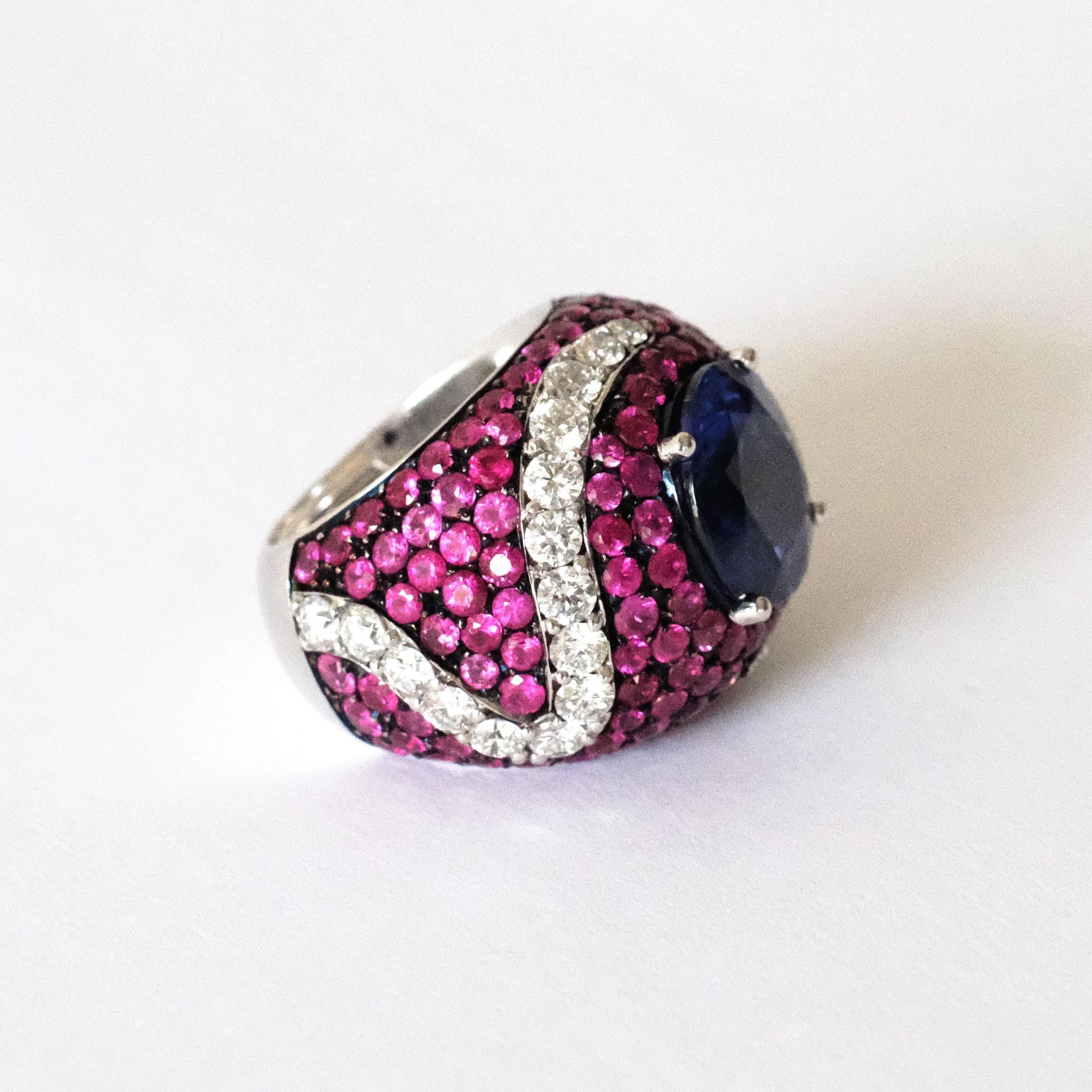 Monseo Round Tanzanite Pink Sapphire and Diamond Cocktail Ring In New Condition For Sale In Porto, PT