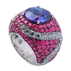 Monseo Round Tanzanite Pink Sapphire and Diamond Cocktail Ring