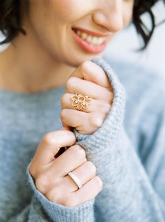 Monseo White Diamond Rose Gold Ring and Earrings Set