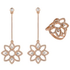 Monseo White Diamond Rose Gold Ring and Earrings Set