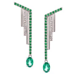Monseo White Gold Emerald and Diamonds Art Deco Earrings