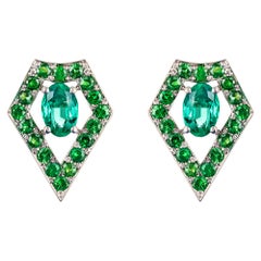 Monseo White Gold Emeralds and Tsavorites Detachable Earrings