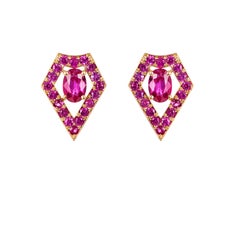 Monseo Yellow Gold Rubies Detachable Earrings