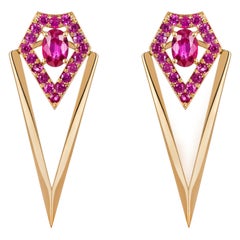 Monseo Yellow Gold Rubies Detachable Earrings