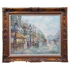 Monserrat Torrens Paris France Cityscape Street Scene Carriage Oil Painting 39"