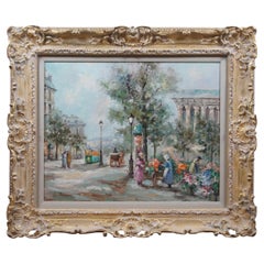 Monserrat Torrens Paris France Street Car Cityscape Scene Oil Painting 40"