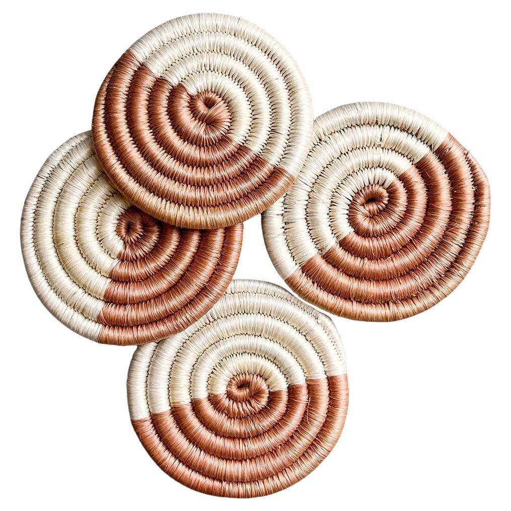 Monserrate Hand-Woven Coasters in Salmon Pink, set of 4 For Sale
