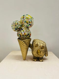 Monster Binty with Hand-blown Glass Ice Cream Globe and Textured Brass