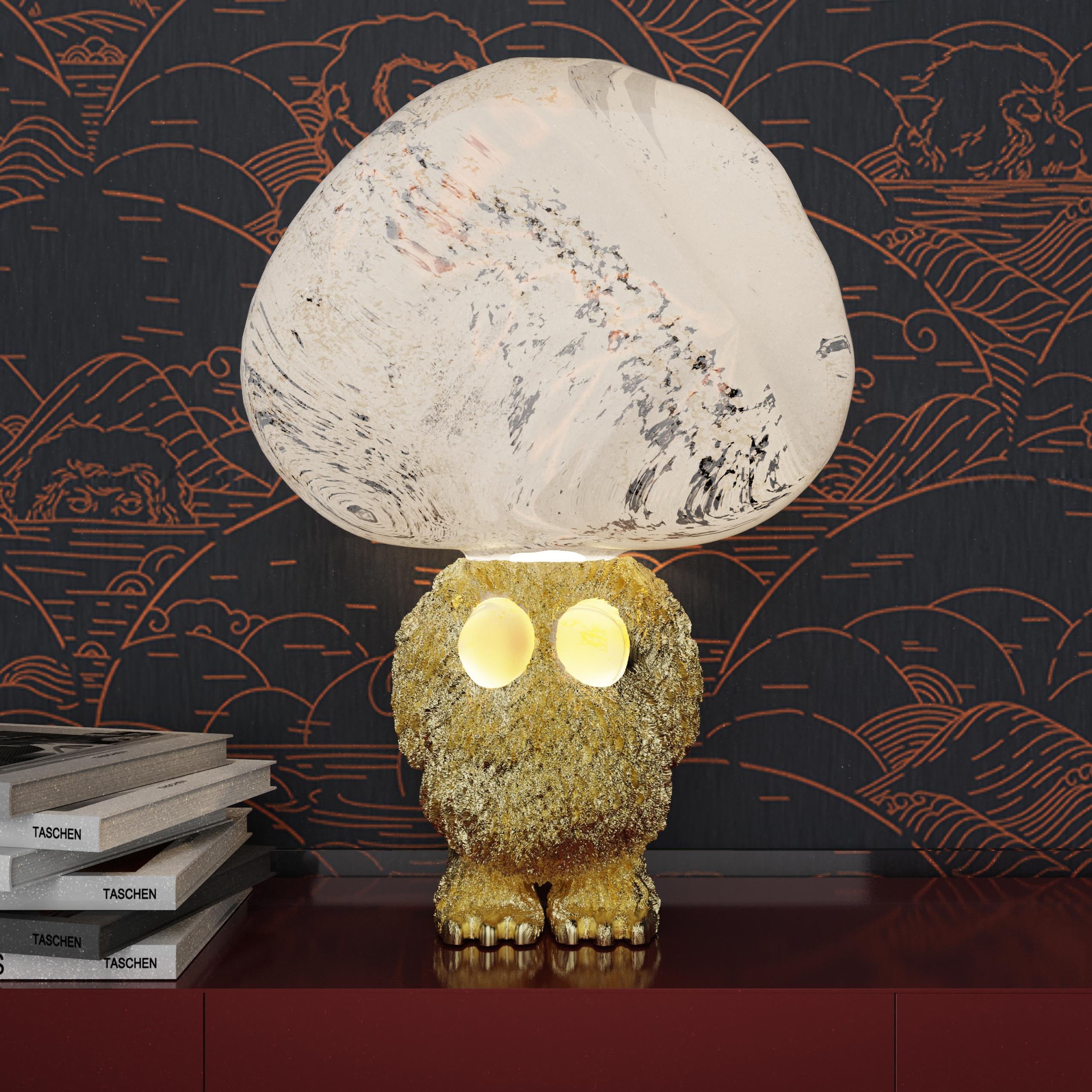 Indian Monster Brainy with Hand-blown Glass Brain and Textured Brass For Sale