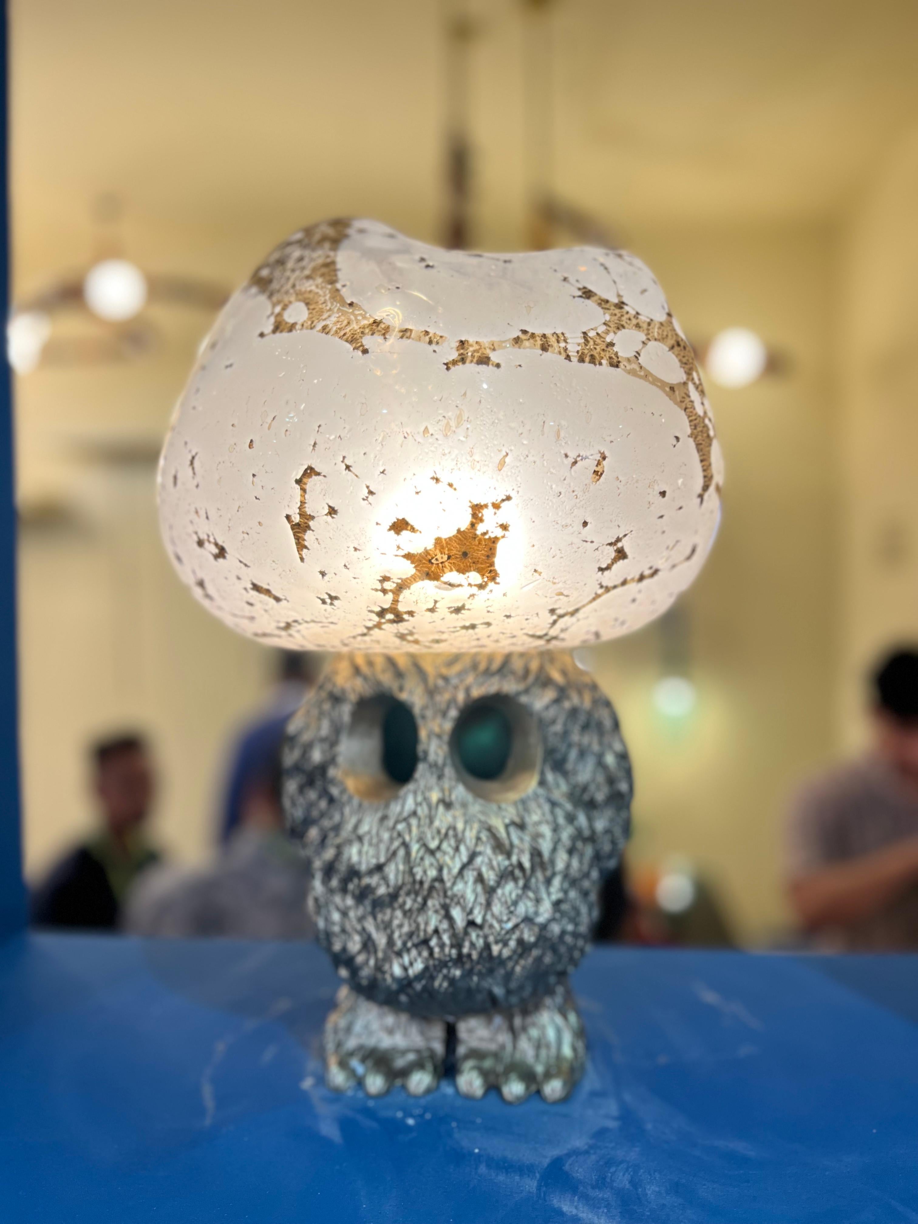 Hand-Crafted Monster Brainy with Hand-blown Glass Brain and Textured Brass For Sale