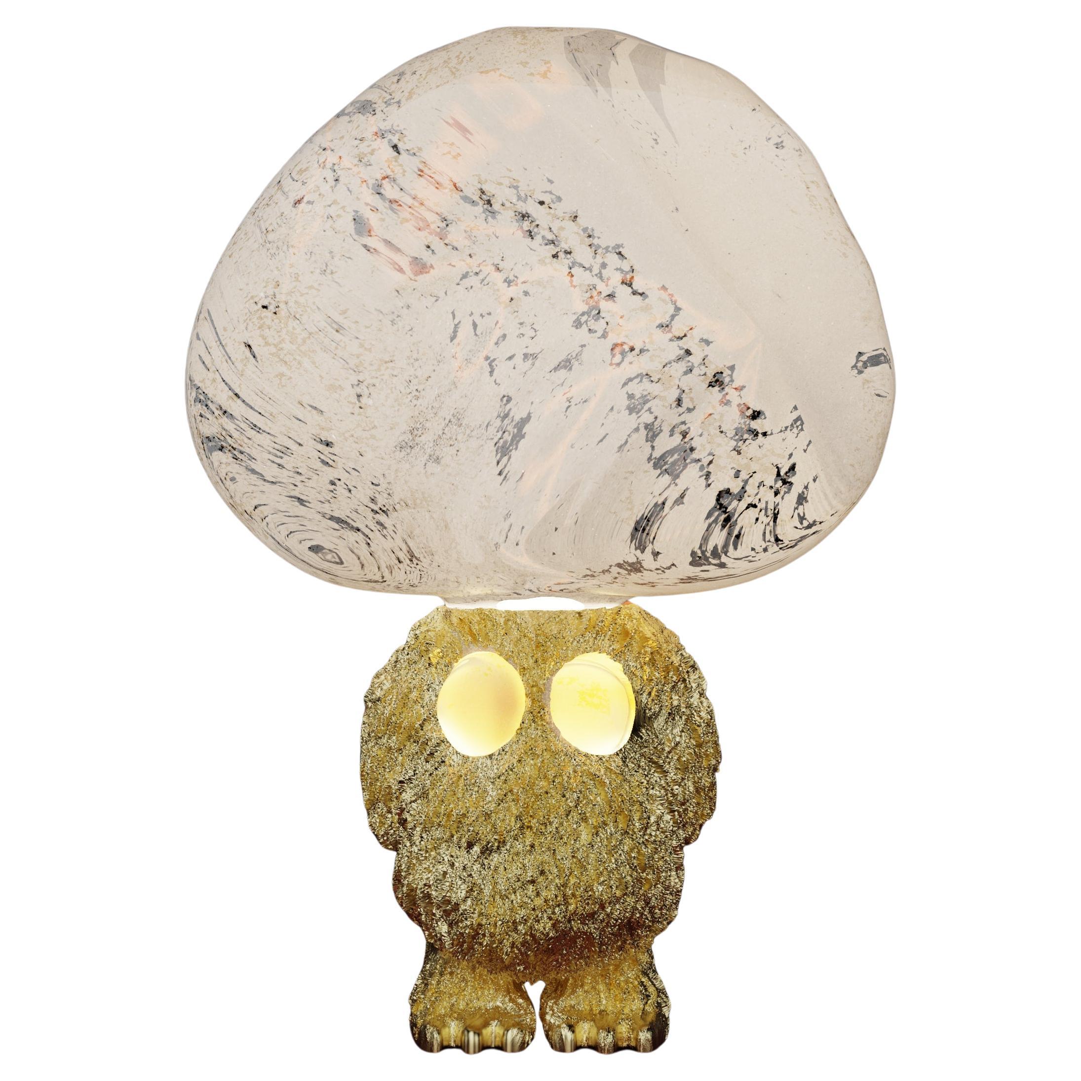 Monster Brainy with Hand-blown Glass Brain and Textured Brass For Sale