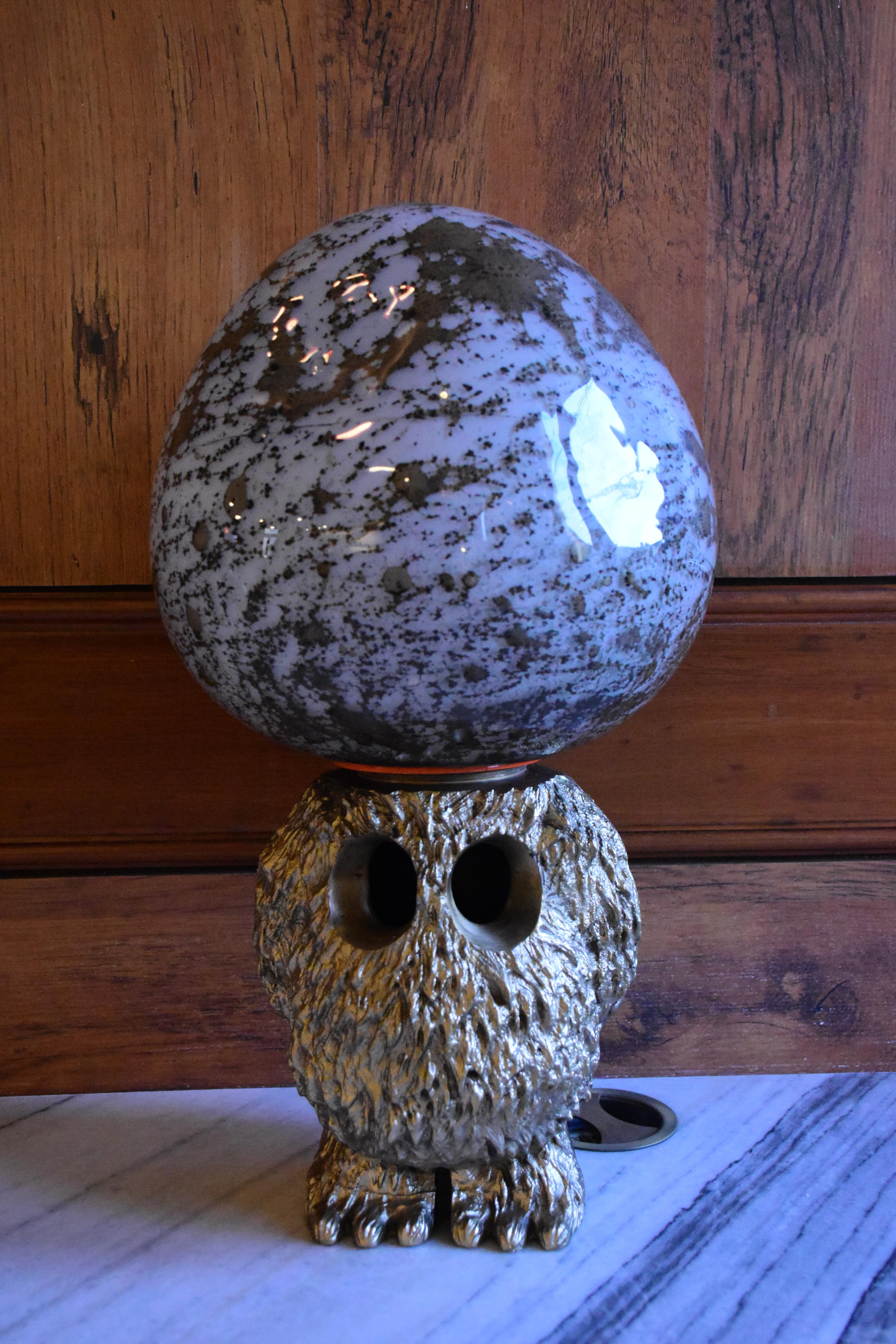Contemporary Monster Brainy with Hand-blown Glass Brain and Textured Brass For Sale