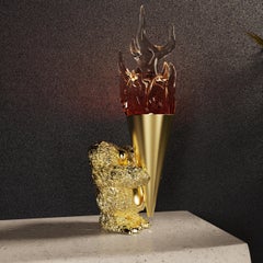 Monster Guard with Hand-blown Glass Fire Torch and Textured Brass