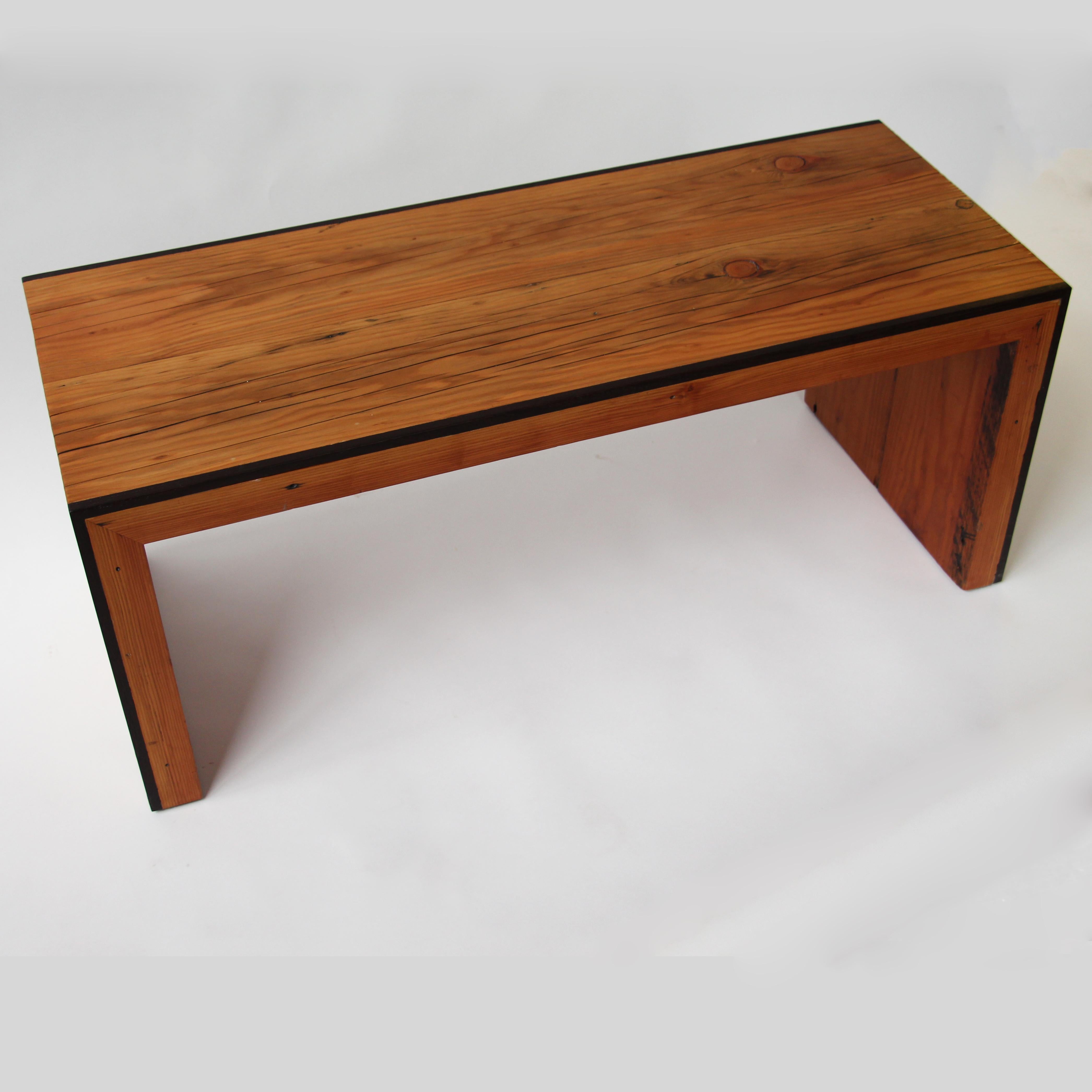 American Monster Island Coffee Table Bench in Reclaimed Fir, Edged in Wengue - in stock