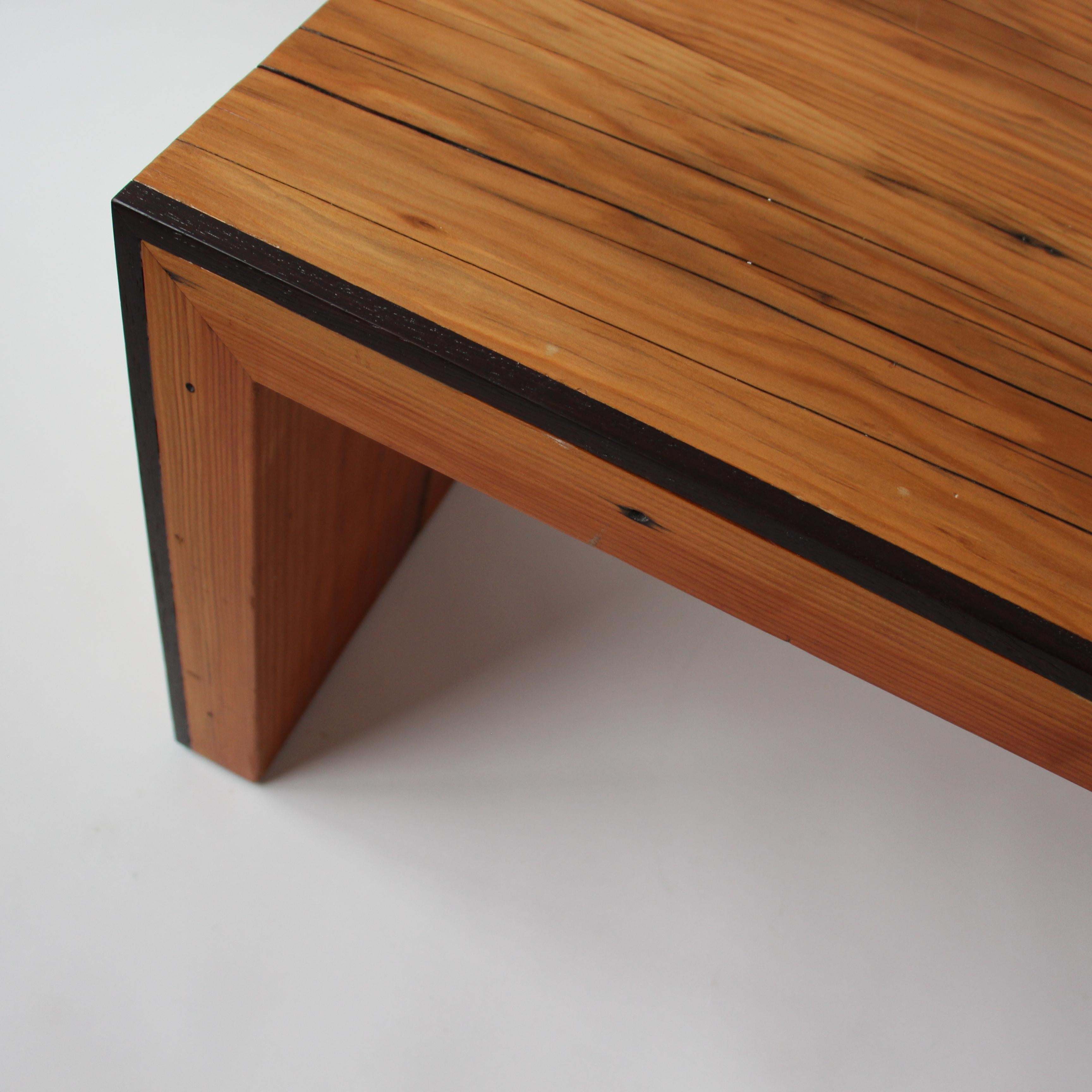 Wenge Monster Island Coffee Table Bench in Reclaimed Fir, Edged in Wengue - in stock