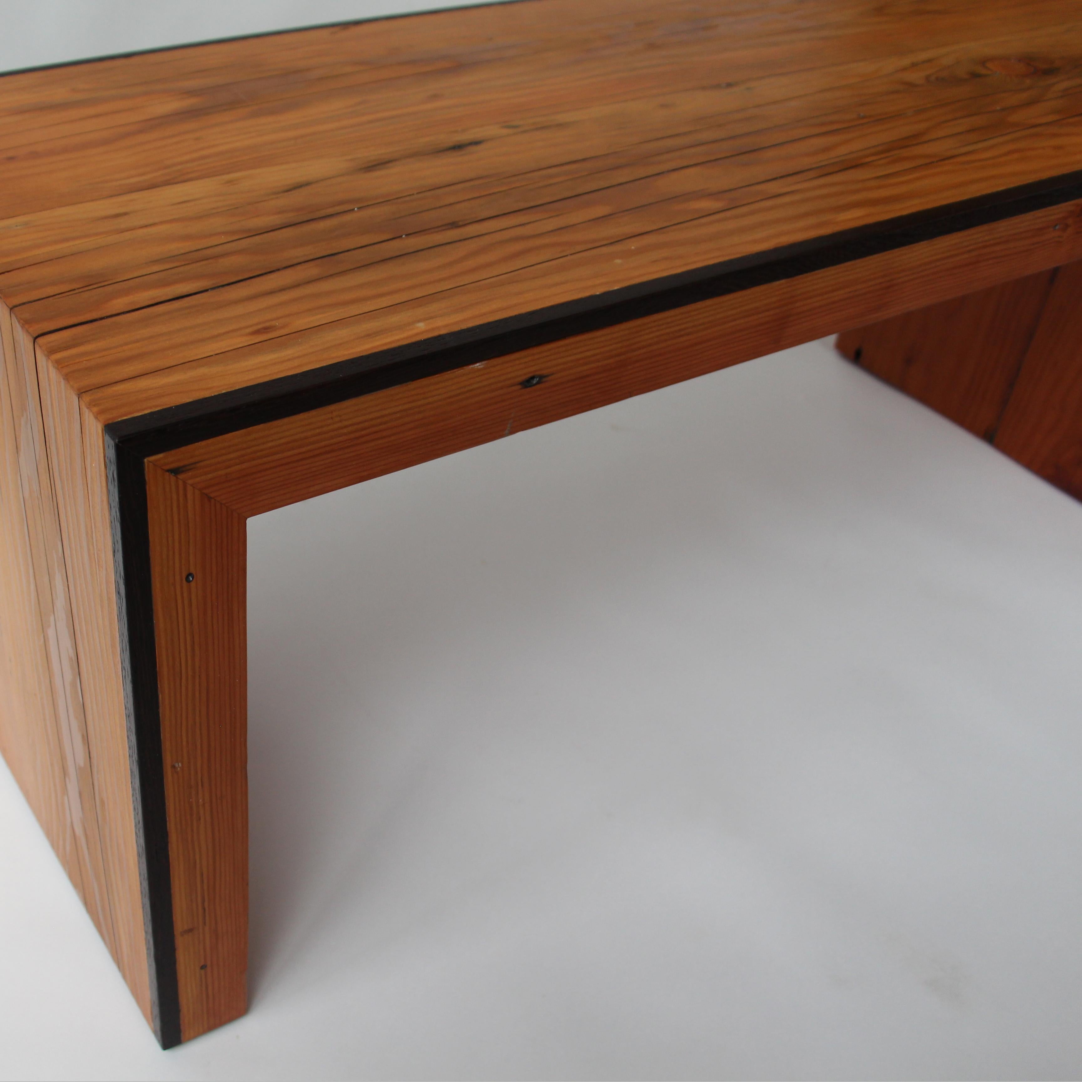 Monster Island Coffee Table Bench in Reclaimed Fir, Edged in Wengue - in stock 1