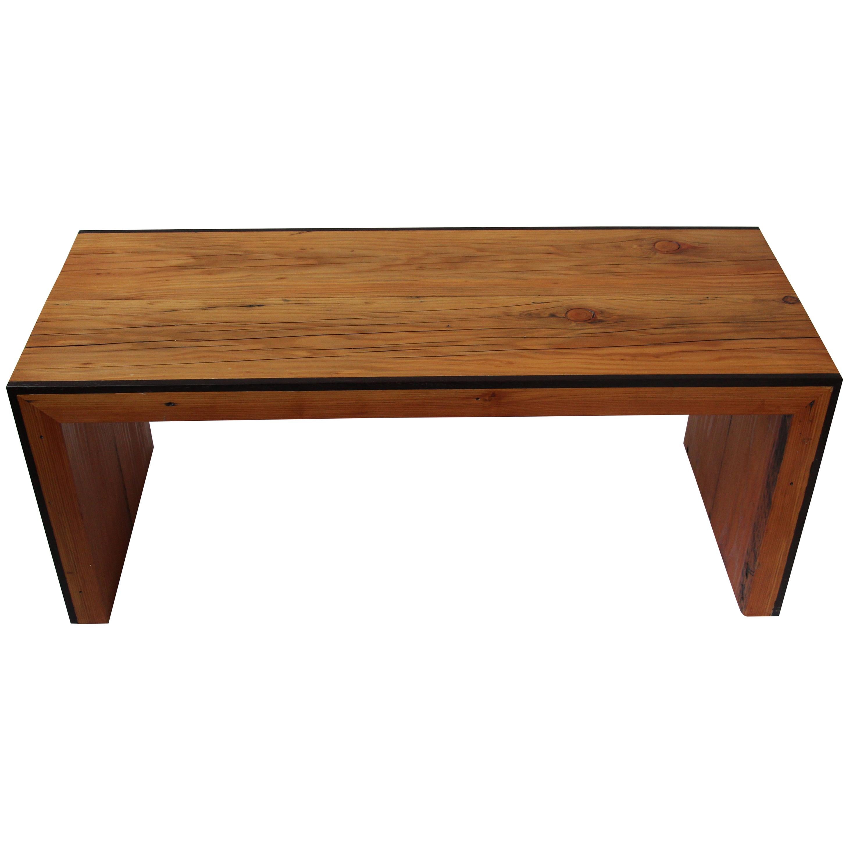 Monster Island Coffee Table Bench in Reclaimed Fir, Edged in Wengue - in stock
