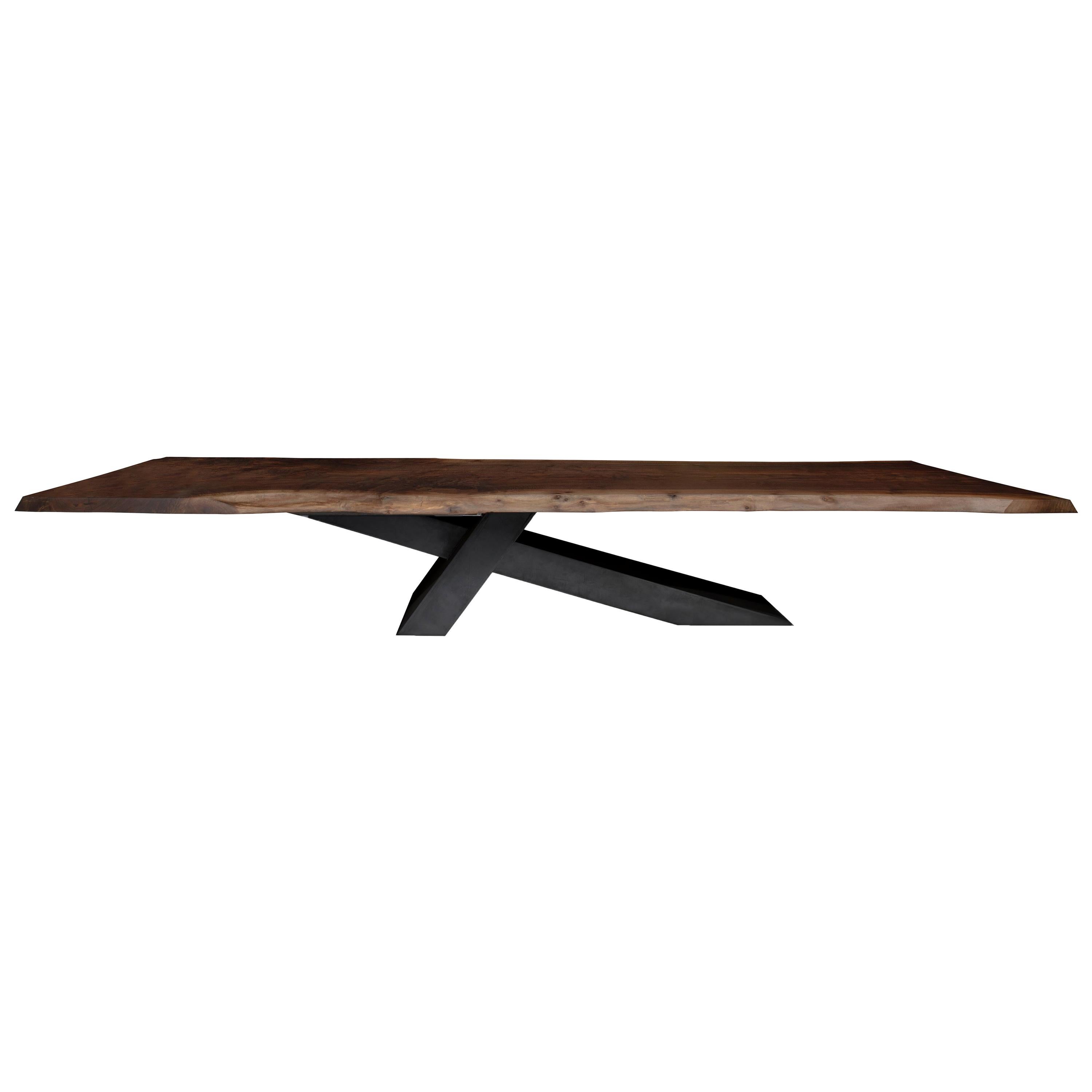 In Stock -16 Foot Single Slab Claro Walnut Cantilever Base Table  For Sale