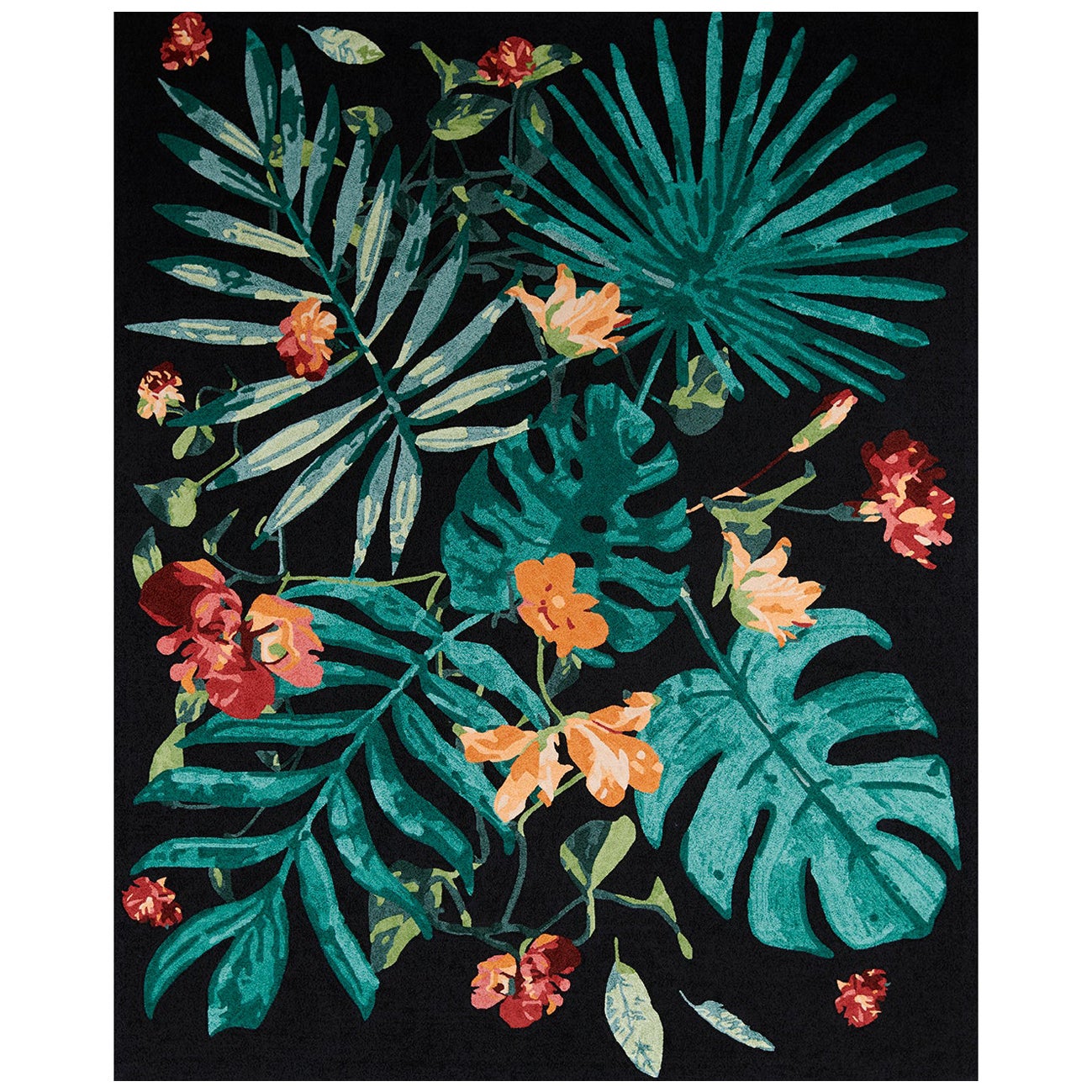 "Monstera - Black + Green" /  8
 x 10
 / Hand-Knotted Wool Rug For Sale