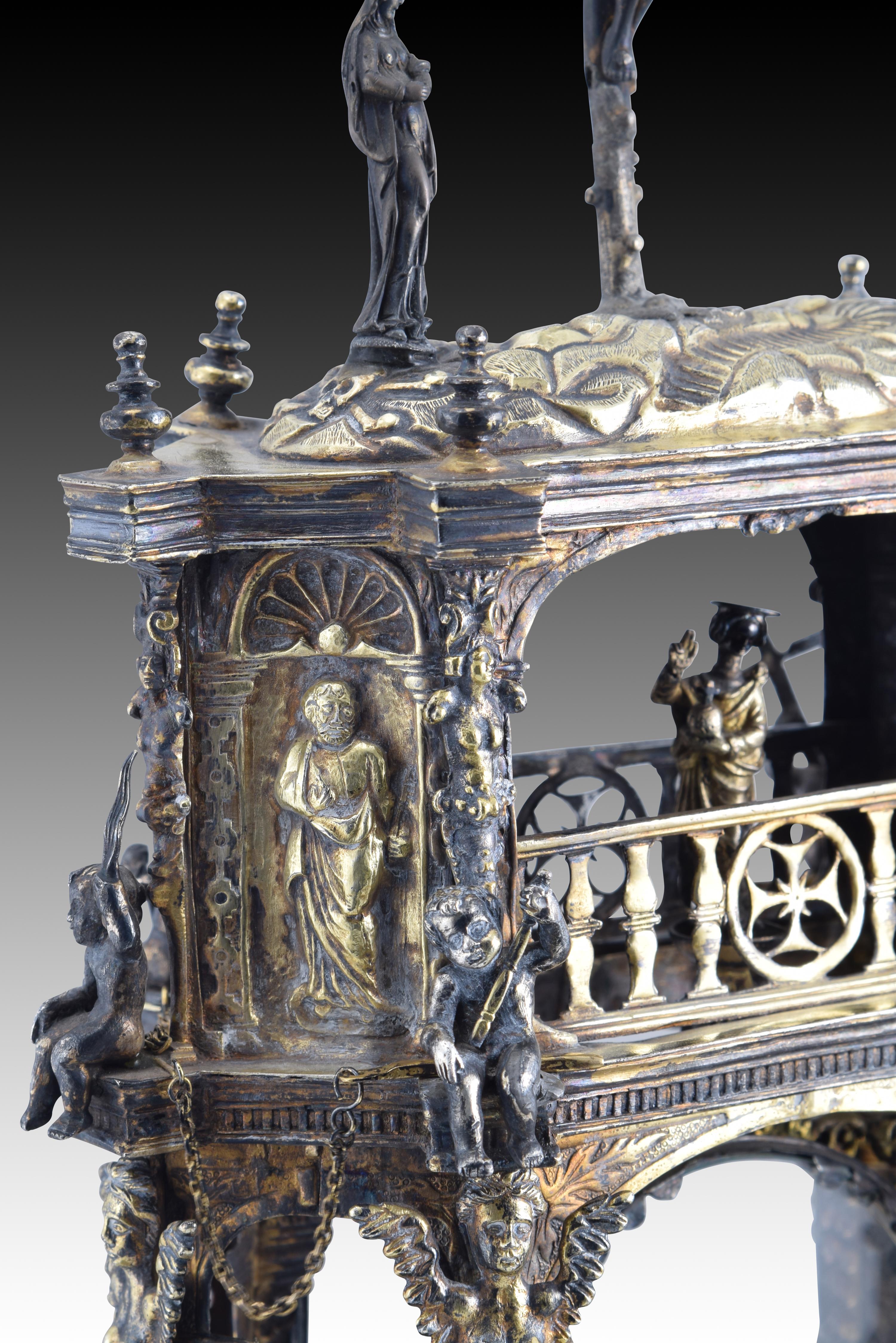 Ostensoir (type temple). Argent. Espagne, 16e siècle avec restaurations. en vente 4