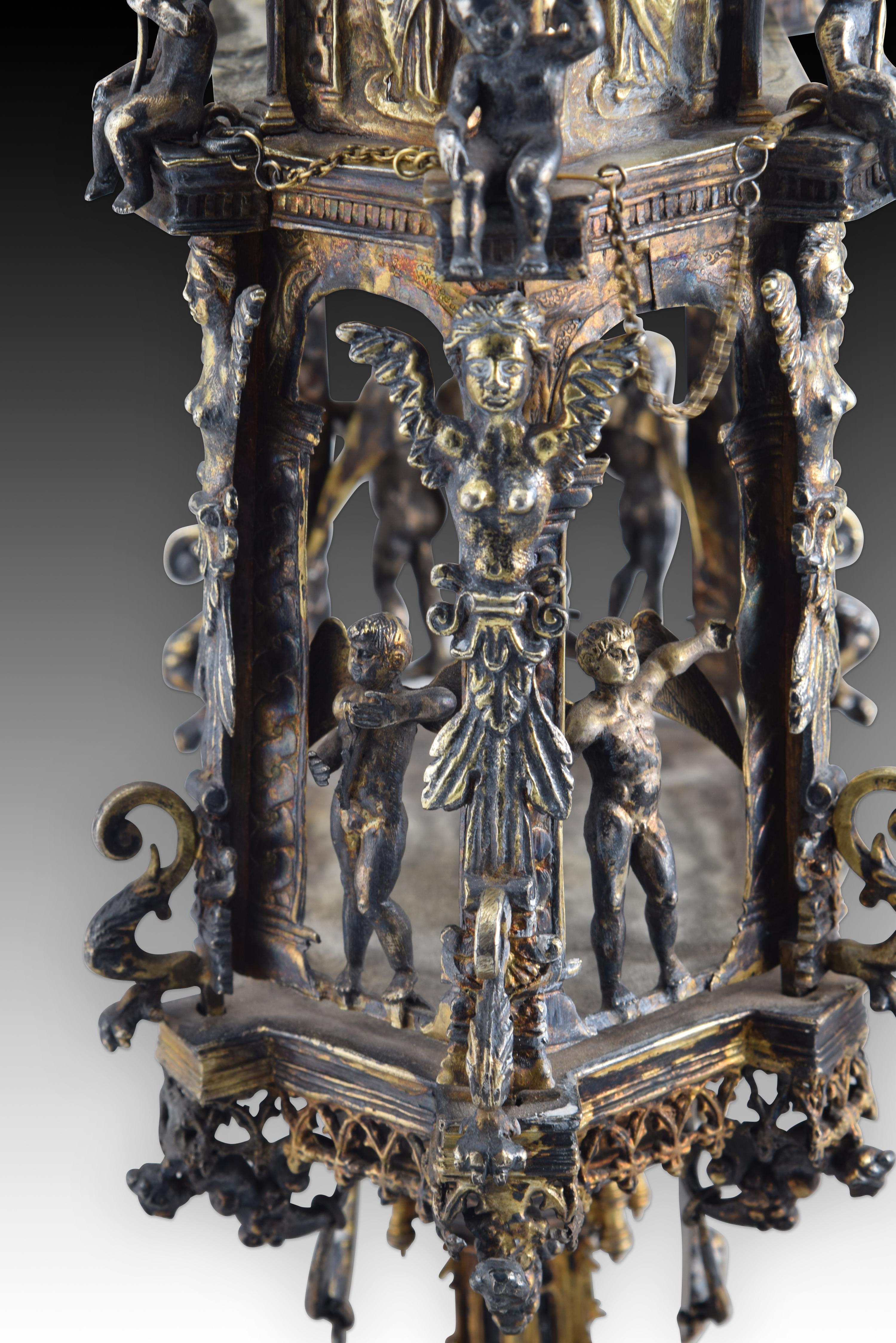 Ostensoir (type temple). Argent. Espagne, 16e siècle avec restaurations. en vente 6
