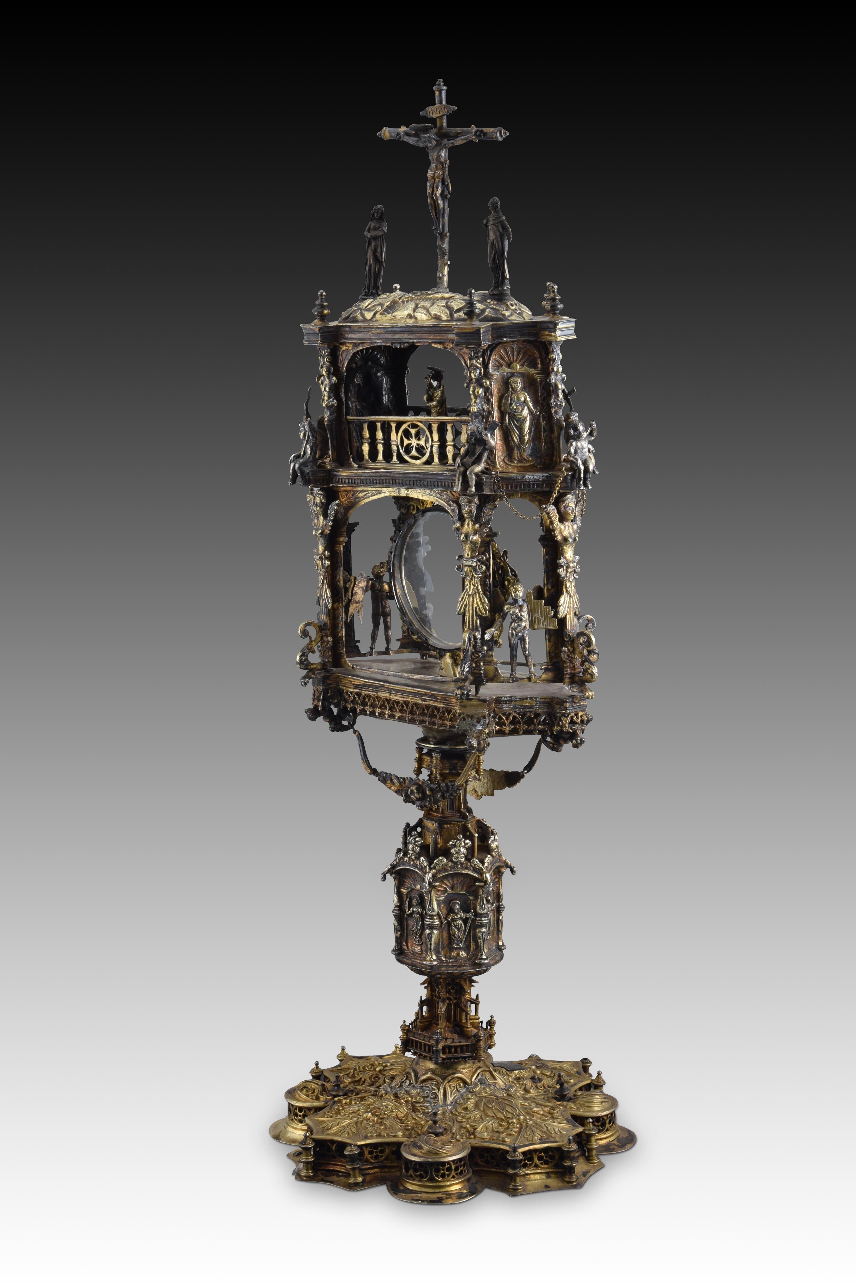 Renaissance Ostensoir (type temple). Argent. Espagne, 16e siècle avec restaurations. en vente