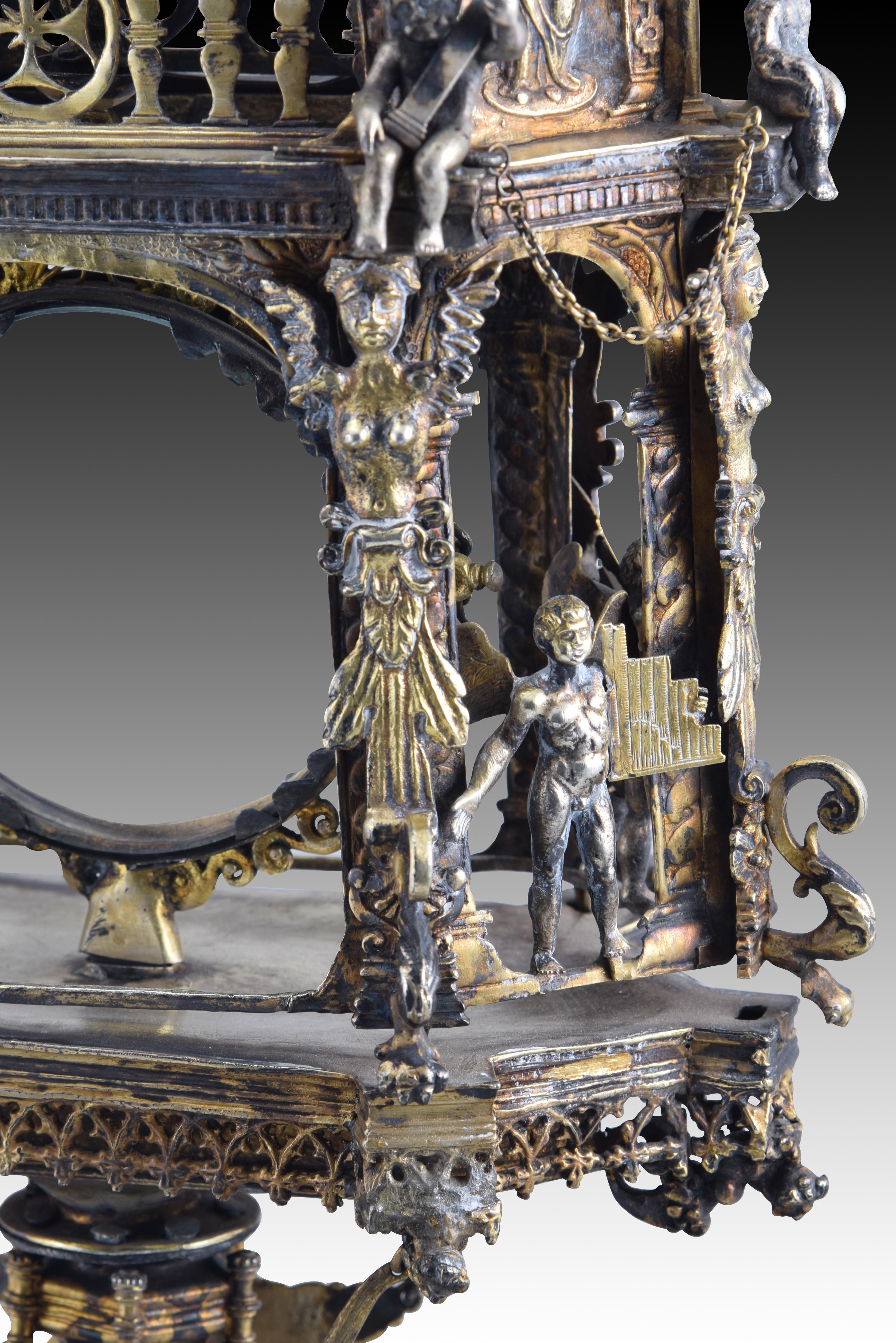 Ostensoir (type temple). Argent. Espagne, 16e siècle avec restaurations. en vente 2